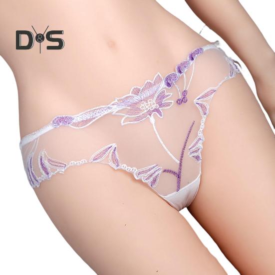 Tangas de Encaje Sexy para Mujer Malla Transparente Braguitas Transparentes Bordadas Florales de Cintura Baja Ropa Interior Ultrafina Braguitas para Señoras