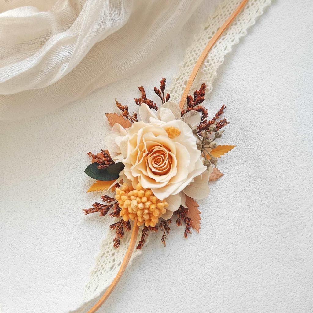Preserved Flower Wedding Boutonniere & Wrist Corsage Set