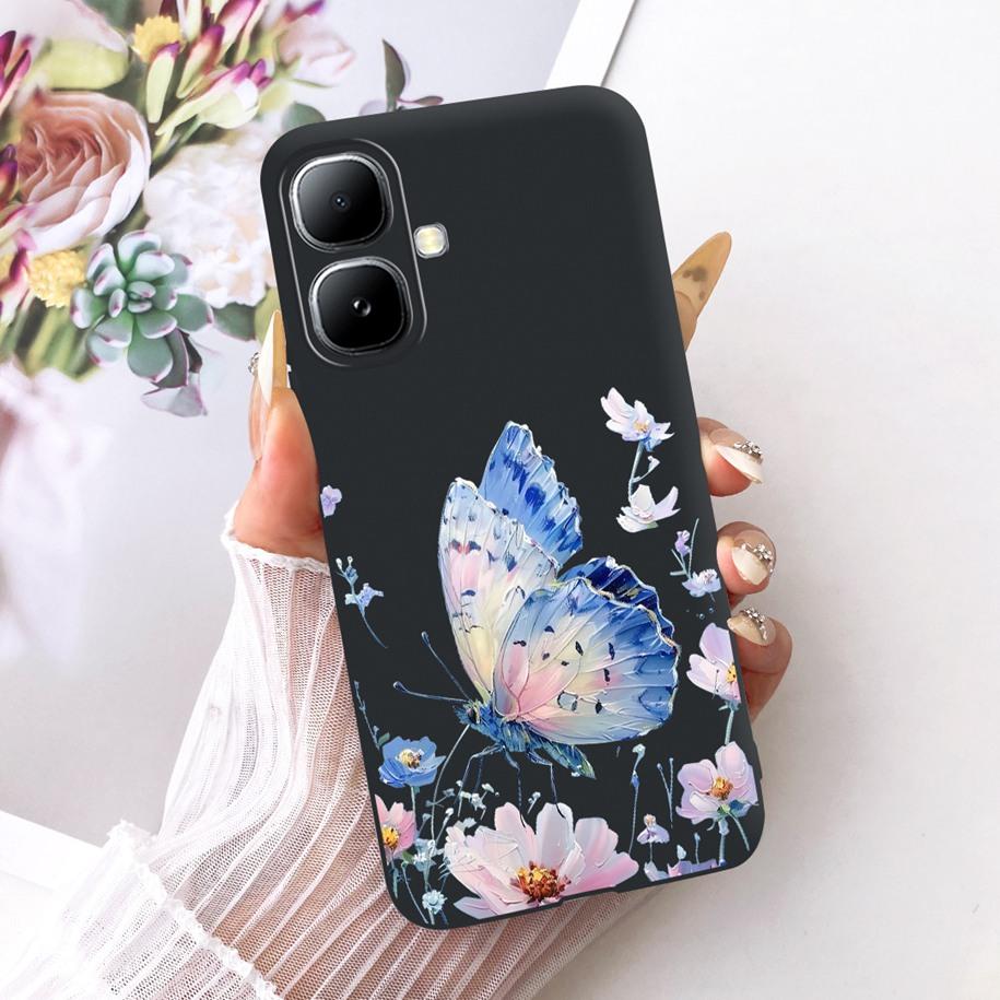 For Infinix Smart 20 4G Case New Fashion Flower Pattern Soft Black Silicone Phone Cover For Infinix Smart 20 Bumper Smart20 Para