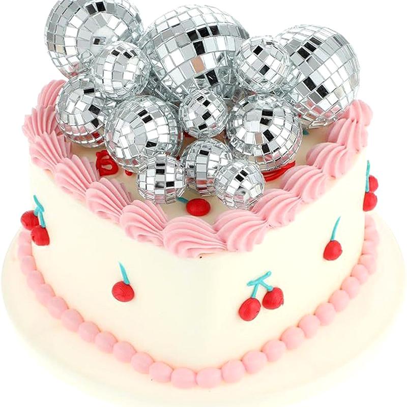 10Pc Mini Mirror Disco Ball Stage Light Reflective Rotating Bright Silver Glass Ball Christmas Birthday Wedding Party Cake Decor