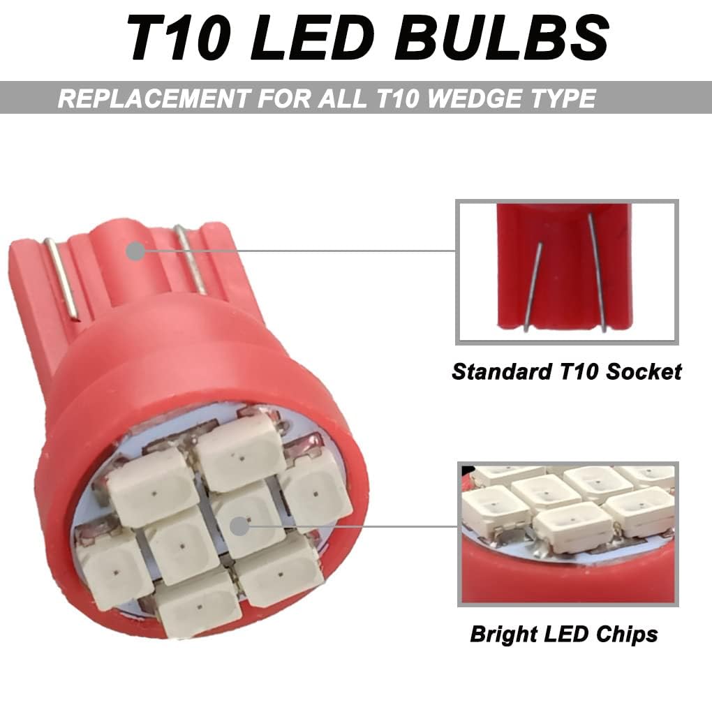 GLOFE T10 194 168 Red LED Dashboard Instrument Light Bulb with T10 Twist Lock