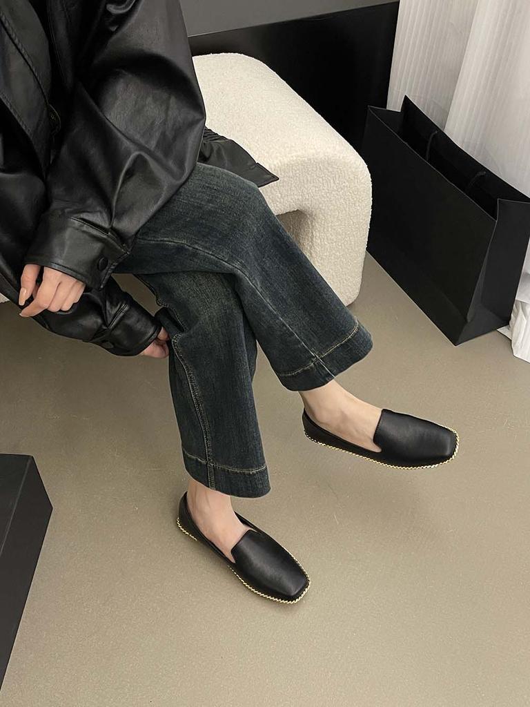 fashion Round Toe Women Loafers Solid Color Dress Shoes Flat Low Heeled 2024 New Arrivals Fashion Dress Shoes Woman Size 35-39 Metal