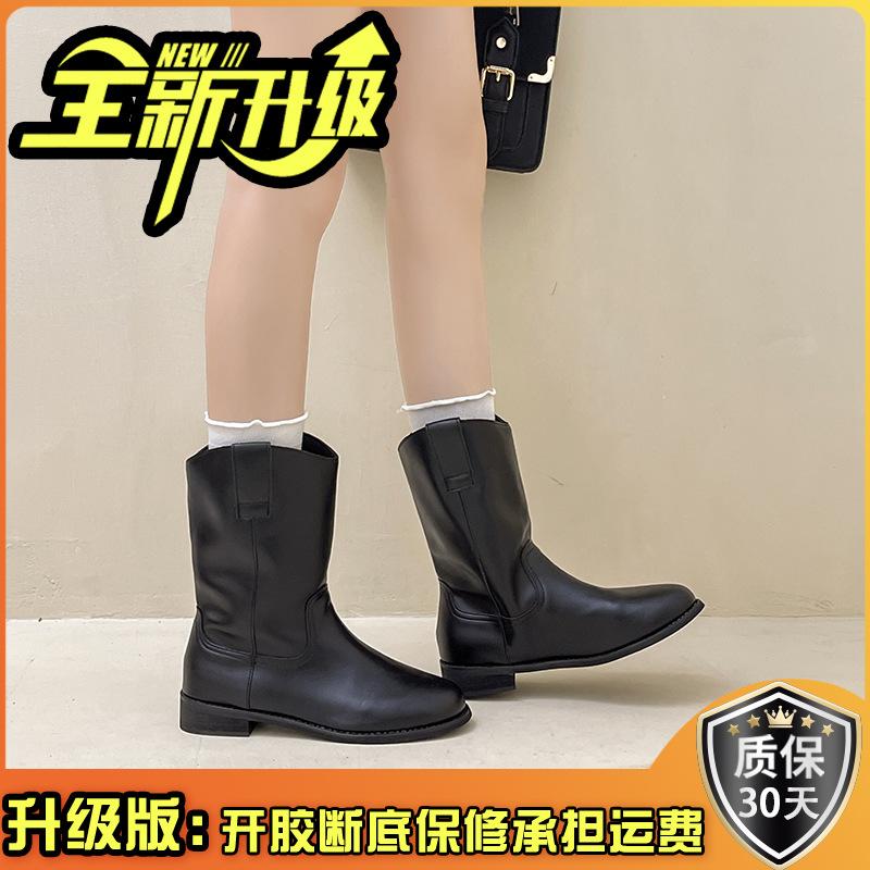 Französische erhöhende Maillard-Mode vielseitige Damen-Ritter-Mode-Stiefel Herbst- und Wintermode elegant Retro Mid-Tube-Stiefel Tide