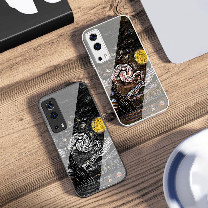 Oil Painting Starry Sky For Vivo Y76 16 55 V29 Lite 5G 25 23 30 iQOO Z9X 12 Pro Neo X200 100 90 60 Tempered Glass Phone Case