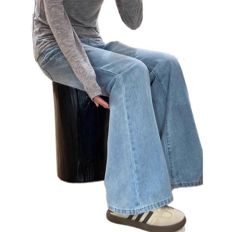 Plus Size High Waist Retro Flare Jeans for Women - Pear Shape Slimming Straight Leg Pants