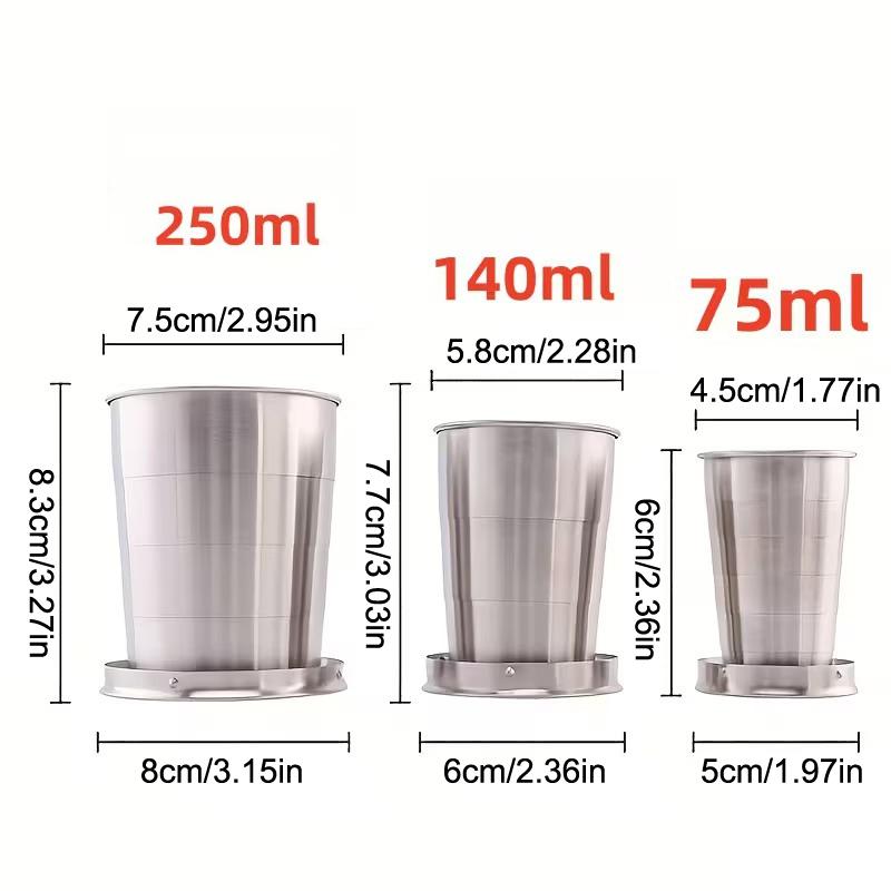 250Ml Stainless Steel Folding Cup Outdoor Travel Camping Portable Collapsible Water Cups With Keychain Retractable Teacups