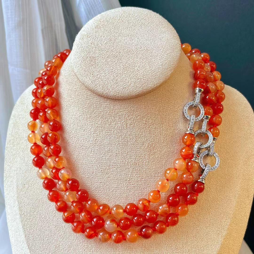 Vintage Atmosphere High Quality Natural Colored Flower Chalcedony Agate Necklace Collarbone Chain Versatile Beads