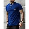 Men's Summer Casual Loose Size Anchor Pattern Print Round Neck Short Sleeve T-shirt Top
