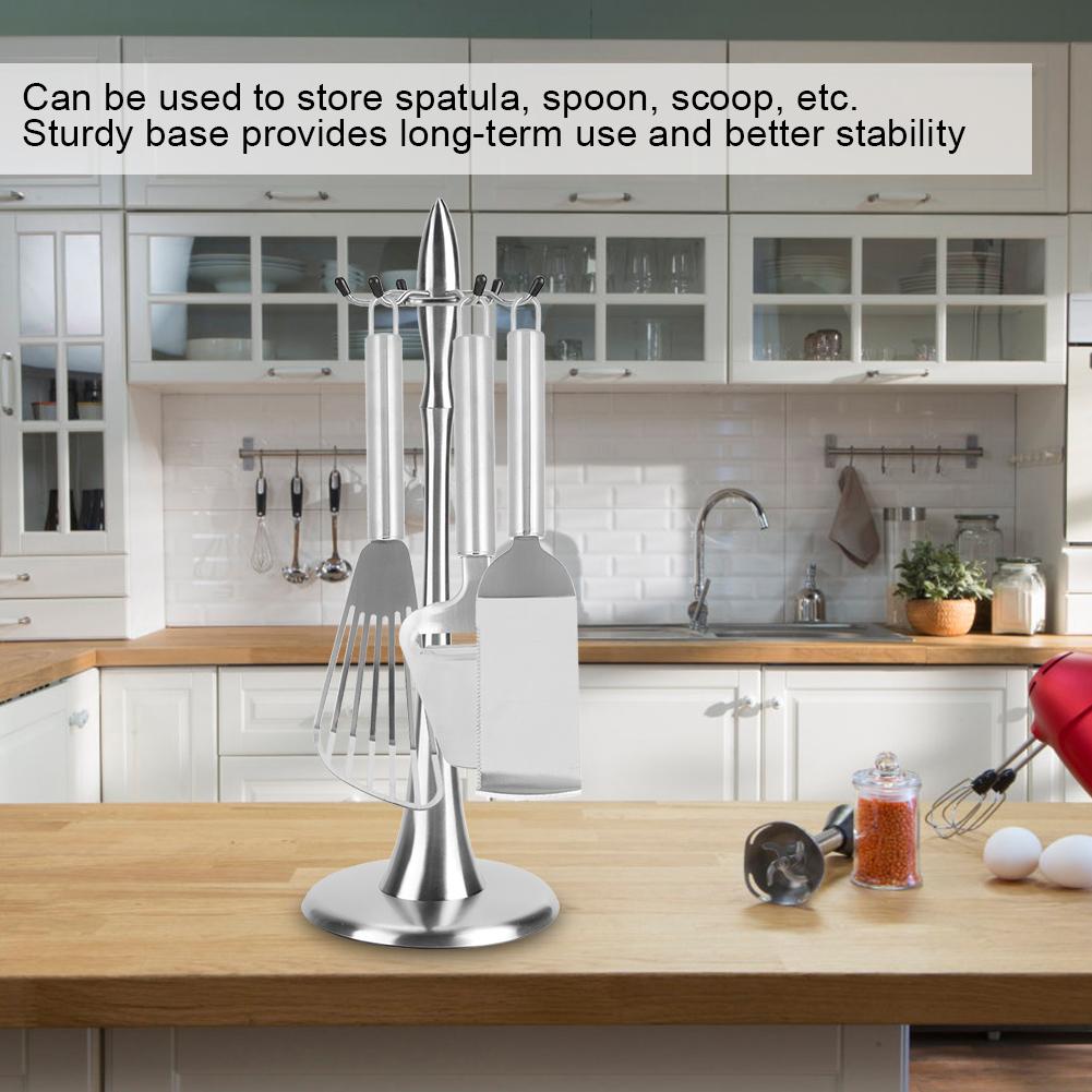 Kitchen Supplies Kitchenware Rack Stainless Steel Cooking Utensil Stand Kitchenware Spatula Scoop Spoon Rotating Storage Rack