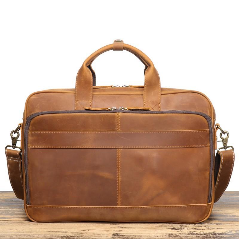 17 Inch Vintage Business Handbag Computer Bag Men s Travel Briefcase Genuine Leather Shoulder Crossbody
