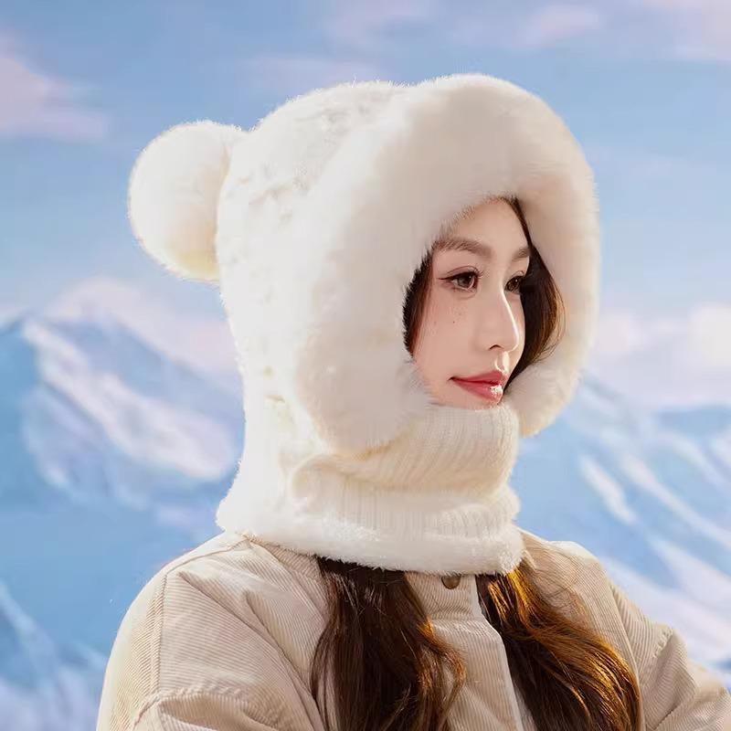 Women's Acrylic Knit Hooded Scarf - Multifunctional Fall/Winter Headwear with Integrated Face Cover for Outdoor Cycling and Skiing