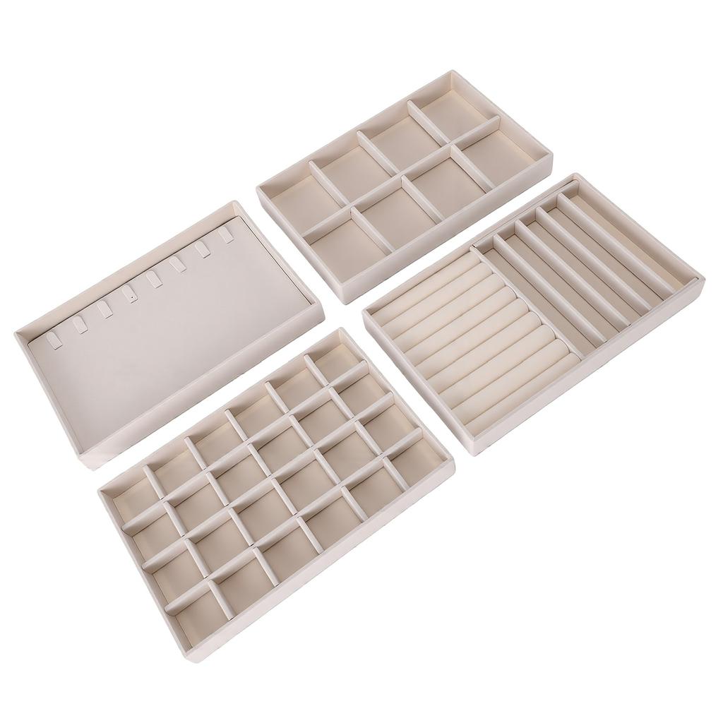 4pcs Drawer Jewelry Storage Trays Detachable Jewelry Organizer Trays for Rings Earrings Necklaces Bracelets Cream Color