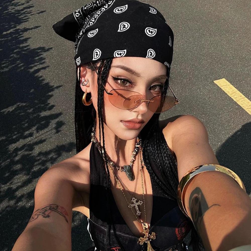 All-match Y2k Print Turban Sweet Small Square Scarf Retro Printed Headscarf  Beach