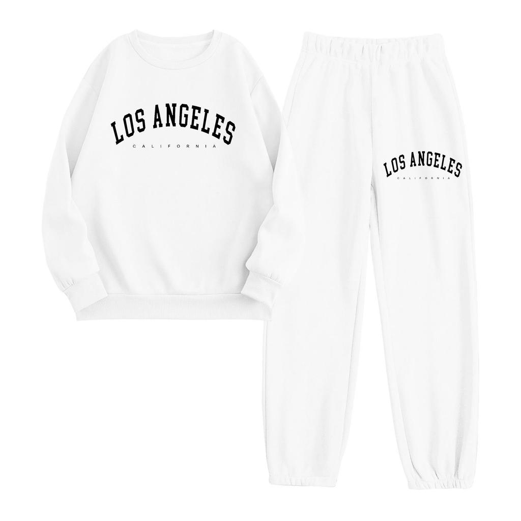 New Women's Autumn/Winter Letter Print Hooded Fleece Sweatshirt with Drawstring Pants