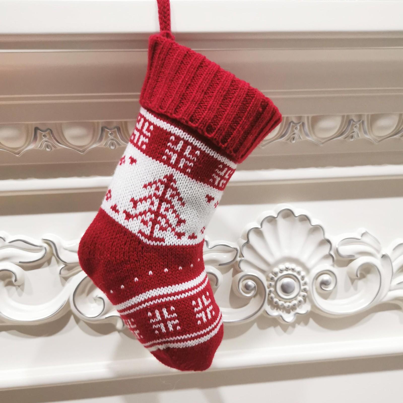 

New Year Christmas Stocking Sack Xmas Gift Candy Bag Christmas Decorations For Home Knitted Sock Christmas Tree Decor 2025 One Size