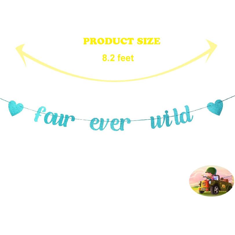 Four Ever Wild Banner Four&Fabulous Banner,Little Girls/Boys Kids  4th Birthday Party/The 4th Wedding Anniversary Party Blue Glitter Paper Sign