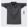 Men's Plus Size Cotton Zipper Long Sleeve Polo with Turn-Down Collar for Autumn and Winter