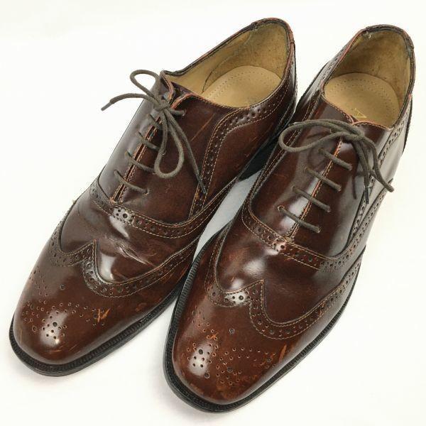 AMBLER Vintage Full Brogue Wingtip Business Shoes Brown Size 7.5 (25.5) All Leather Men's