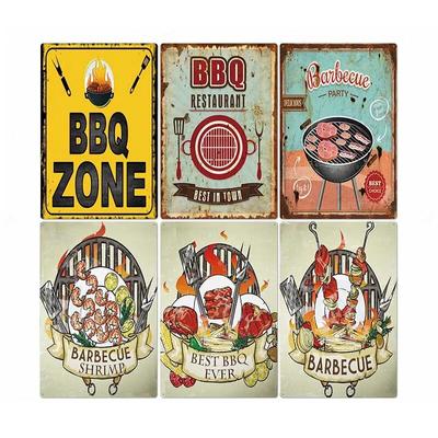DAD'S BBQ ZONE Retro Plaque Metal Tin Signs Pub Kitchen Home Grill Vintage Wall Decor 20X30CM