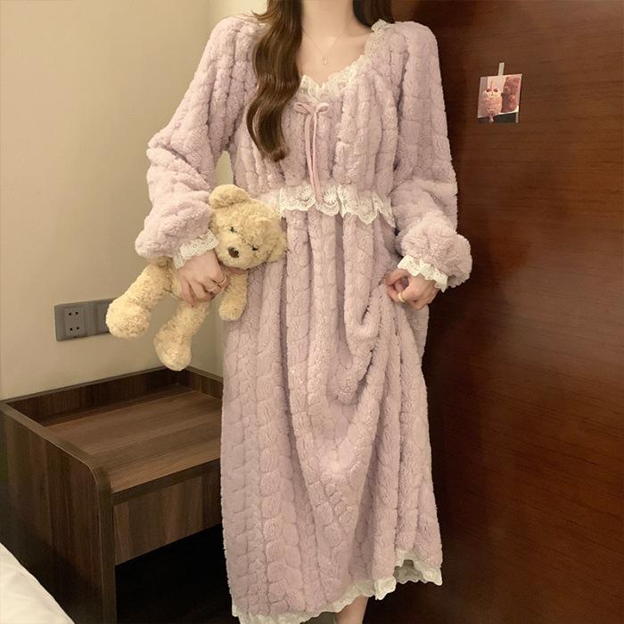 

Pajamas Winter women s skirts Long plush thickened plush plush princess wind pure desire wind Be careful long-sleeved pajamas XXL