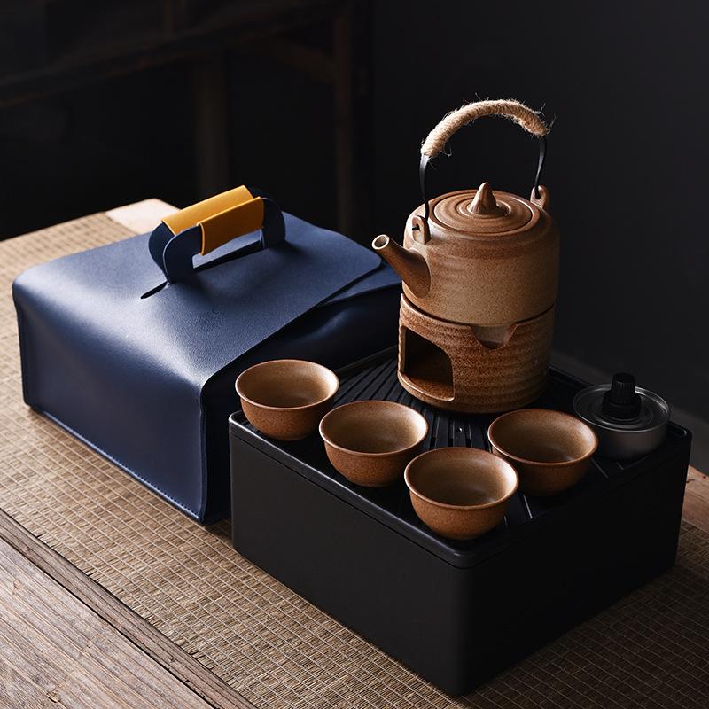Firewood burning enclosure tea set customer creative portable kung fu ceramic travel tea set one pot four cups