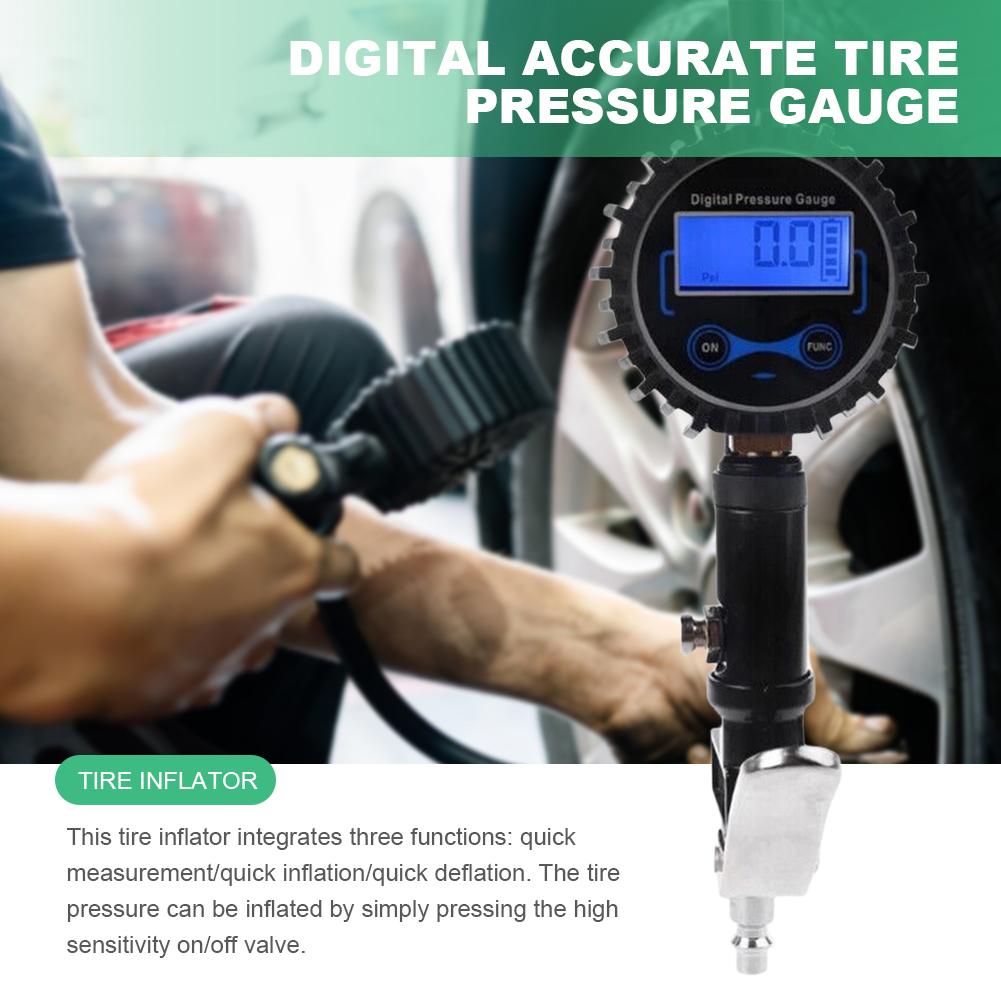 Tyre Pressure Meter High Precision Digital Tire Pressure Inflator Gauge Aluminum Alloy Car Tire Inflator Gun for SUV Truck Bike