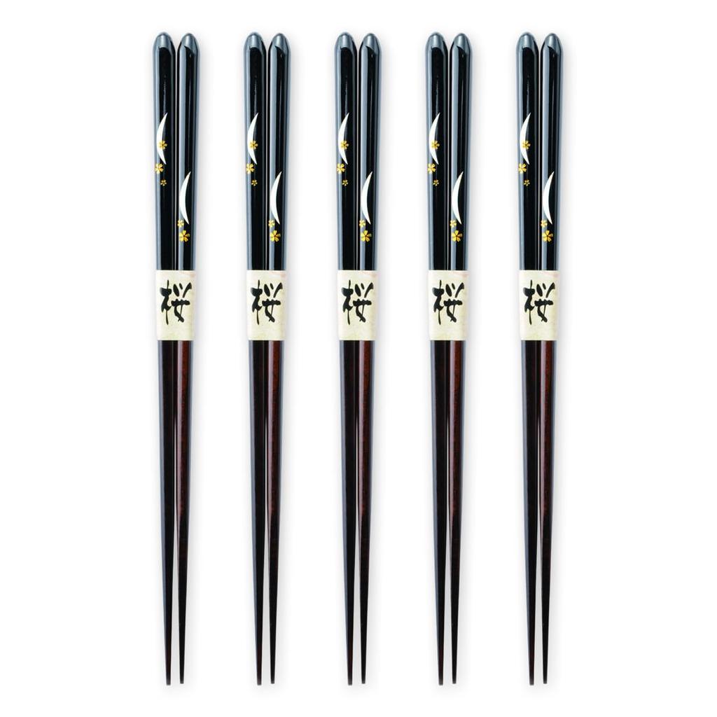 Wooden Tsukizakura Set of Current Model J-kitchens Chopsticks, Pattern, Black, 5, 23.5cm,