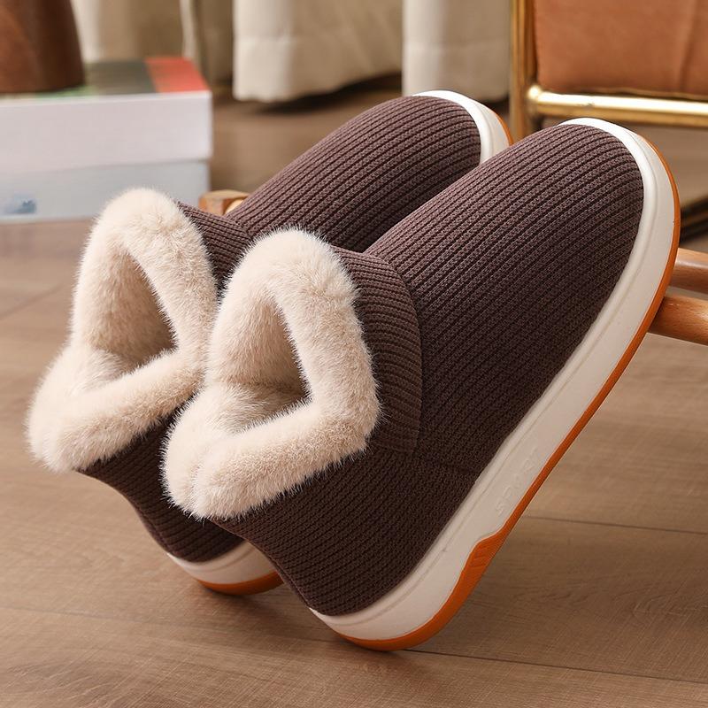 Bomullsskor med fleece och förtjockad värme, Inomhus tjocksulade halkfria bomullsstövlar