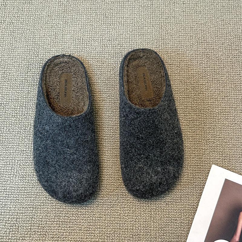 Fleece women wear a bag head and half slippers in autumn and winter, retro versatile matte leather half tray