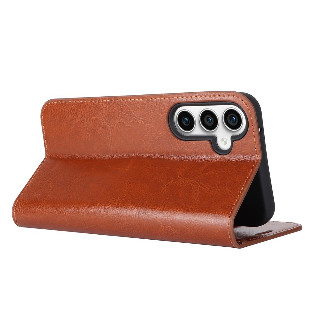 For Samsung Galaxy S23 FE Case Crazy Horse Texture Genuine Split Leather Phone Cover with Stand and Wallet