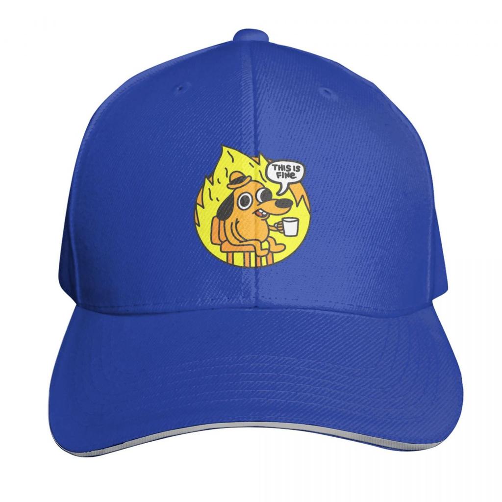 This is fine  funny meme Baseball Cap Mountaineering cute Bobble Hat party Hat Boy Womens