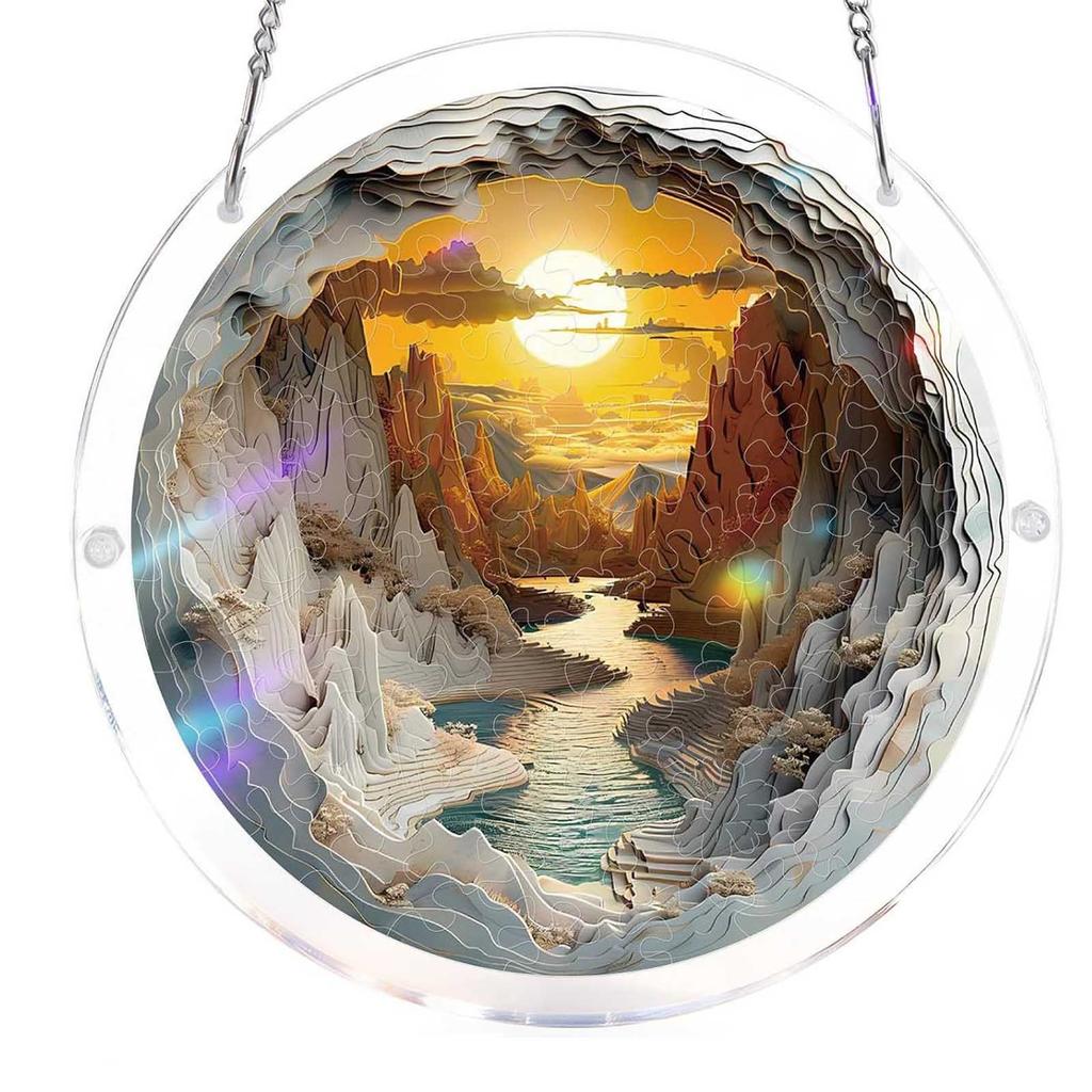 Stained Glass Acrylic Puzzle Suncatcher, DIY Hanging Ornament With Chain, Window Decor For Home & Garden