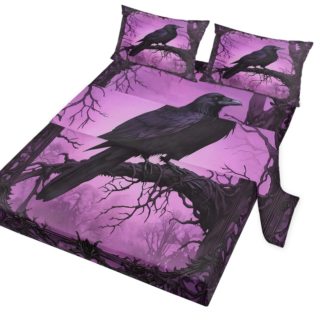 Four-Piece Set Of A Dry Tree And A Crow, A Mysterious Combination Of Black And Purple, Suitable For The Bedroom (Culture)