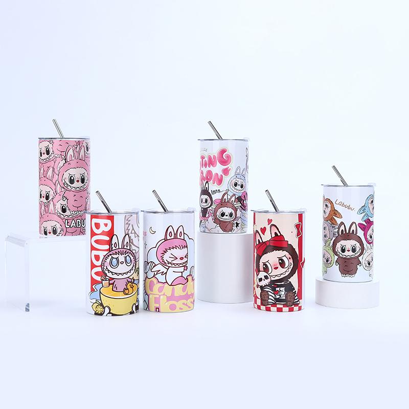 Kubek termiczny ze stali nierdzewnej w kształcie kreskówki Labubu Prosty kubek ze słomką do kawy