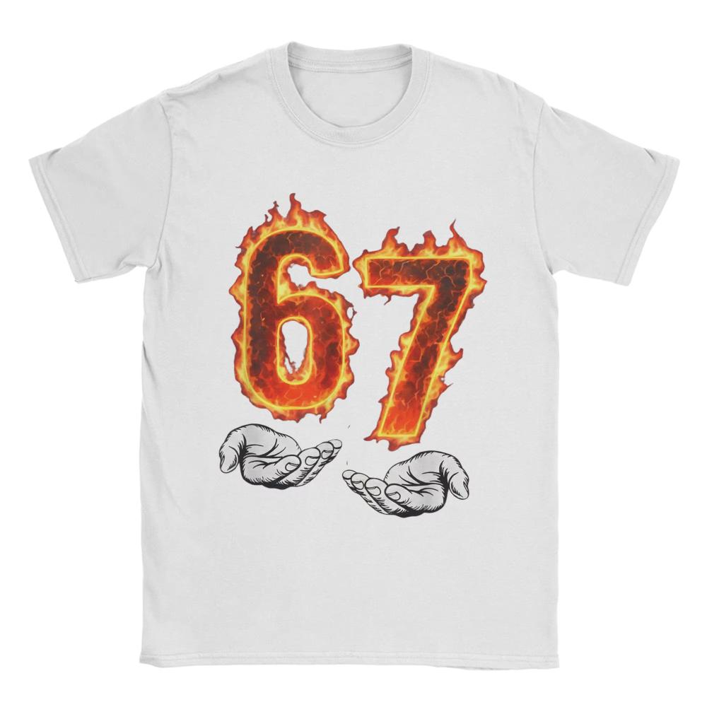 6 7 Meme Six Seven 67 Hands Meme Fire Printed TShirt for Unisex Women Leisure Cotton Tees Round Neck Short Sleeve T Shirt