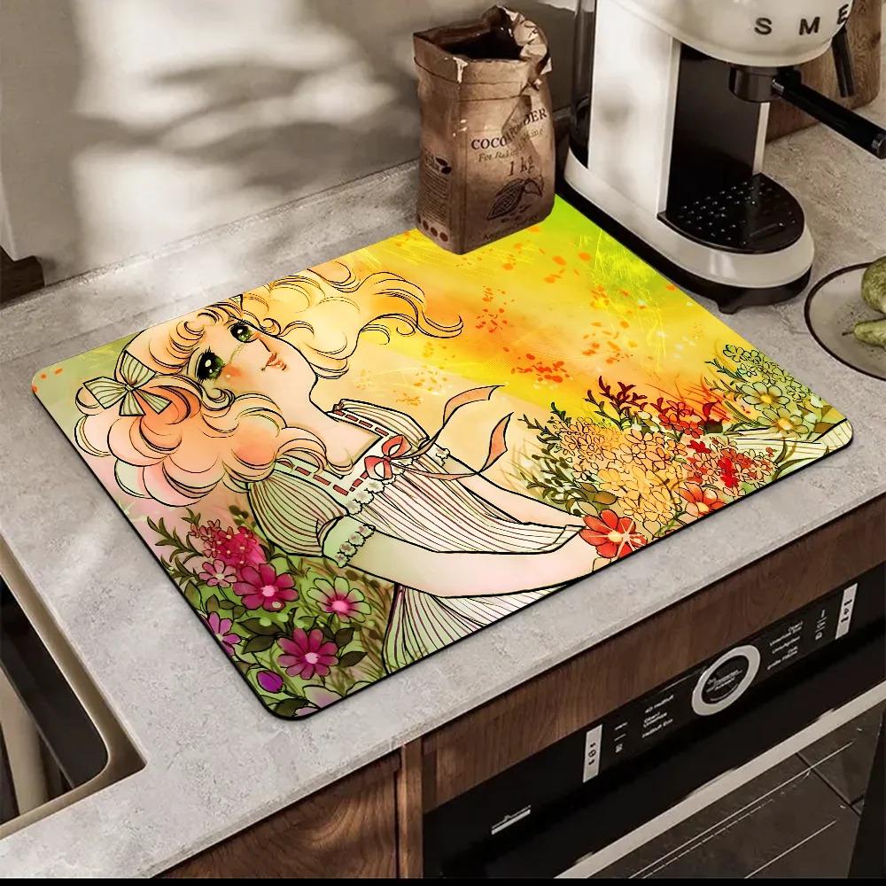Cartoon Women's Candy Candy Printed Dish Drying Mat Super Absorbent Coffee Drain Pad Tableware Quick Dry Rug Kitchen Dinnerware