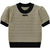Maglione Lavorato a Maglia a Maniche Corte con Splicing a Contrasto di Colore Primavera Estate Femminile Sezione Corta Fondo Sezione Sottile Top Pullover T-shirt Casual Slim Fit