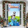 Welcome Shark Soccer Door Cover Cartoon  Festive Event Banner Welcome Shark Soccer Backdrop Water Splash Effect