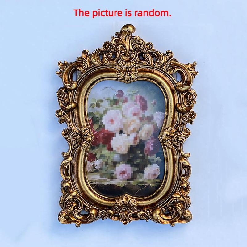 

European Vintage Golden Resin Photo Frame Embossed Floral Wall Hanging Background Decor for Photography Home Display Ornament 6 inch