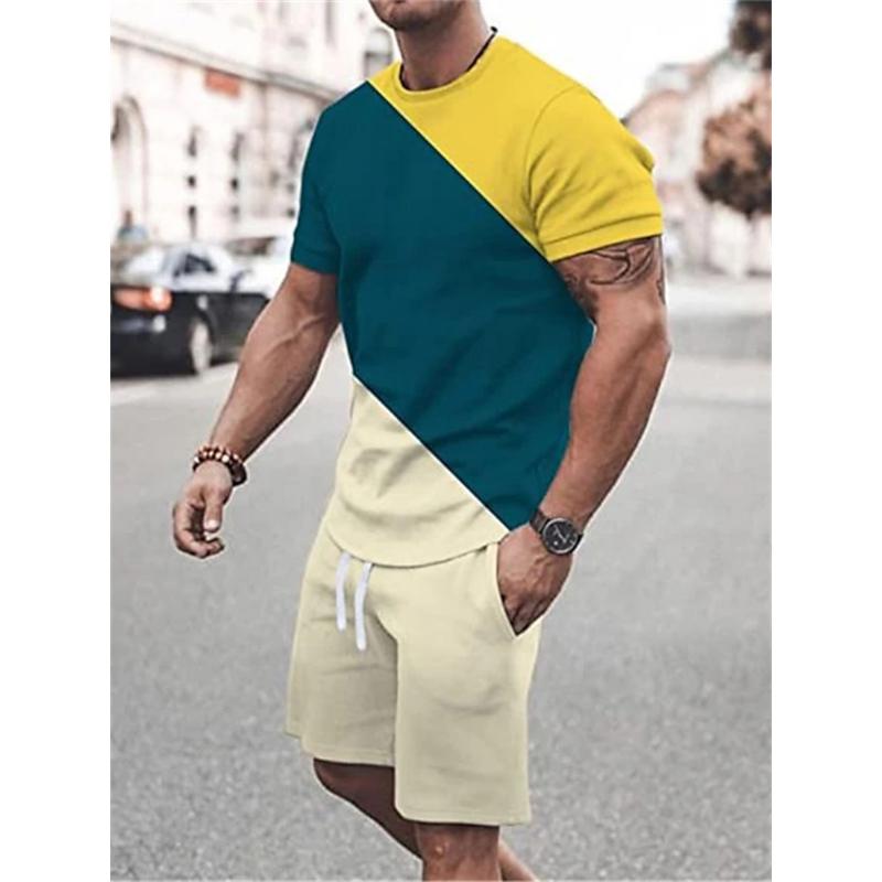 Sommer Herren Sportbekleidung Großer Zweiteiliger Retro Casual Street Suit 3D Einfach Bedruckter Strandanzug Herren T-Shirt Shorts Sportbekleidung