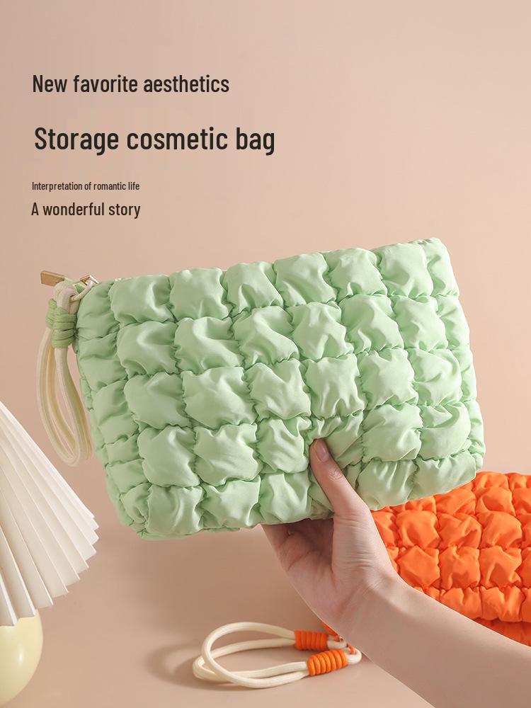 Puffy Cloud Pleated Makeup Bag - Large Capacity & Portable Versatile Handbag