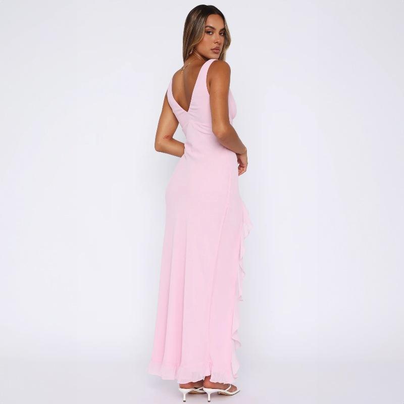 Luxury Black Formal Maxi Dress For Women Ruched Bust High Waist Flowy Ruffle Hem Gown For Brunch Birthday Wedding Guest Clubwear