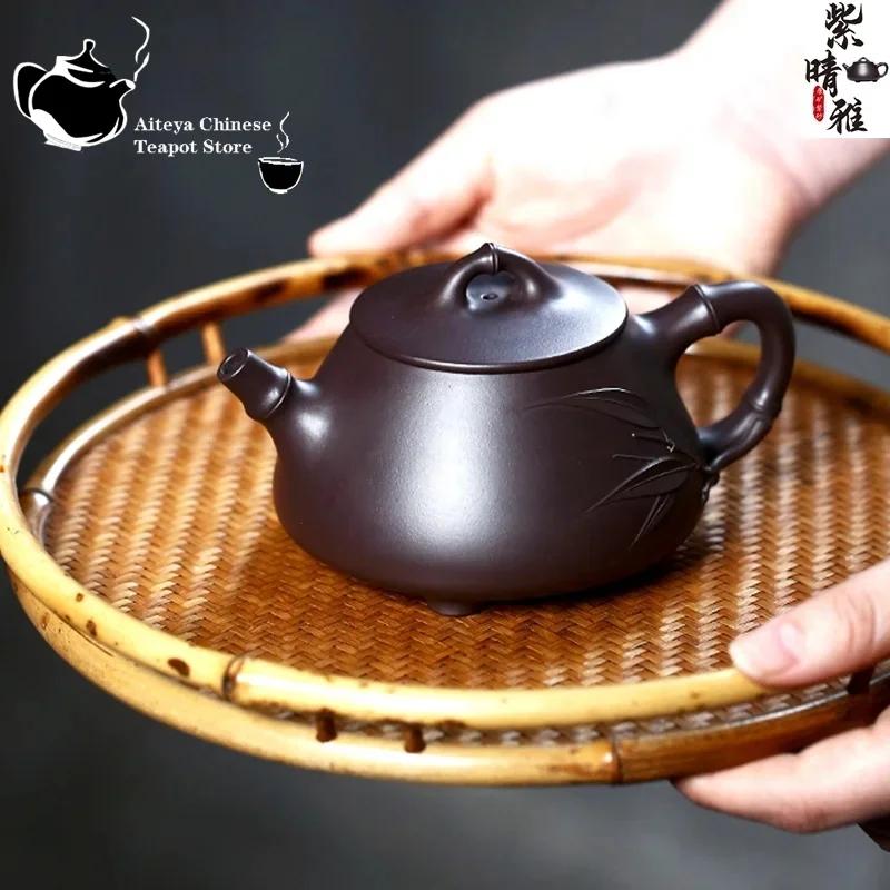 

Yixing Purple Clay Handmade Kung Fu Tea Set Raw Mineral Purple Eggplant Mud, Bamboo Knot Ladybug, Chinese style Tea Pot