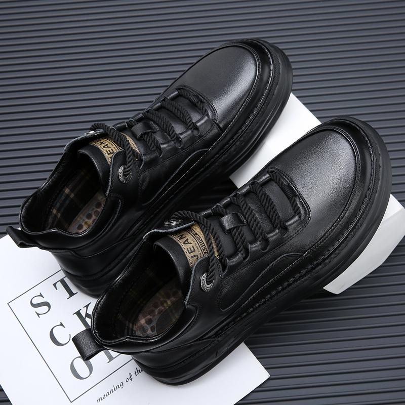 Fashion Winter Warm Plush High Top Shoes for Men's Thick Soles Wear-resistant Anti Slip Oxford Shoes Men's Genuine Leather Casual Shoes