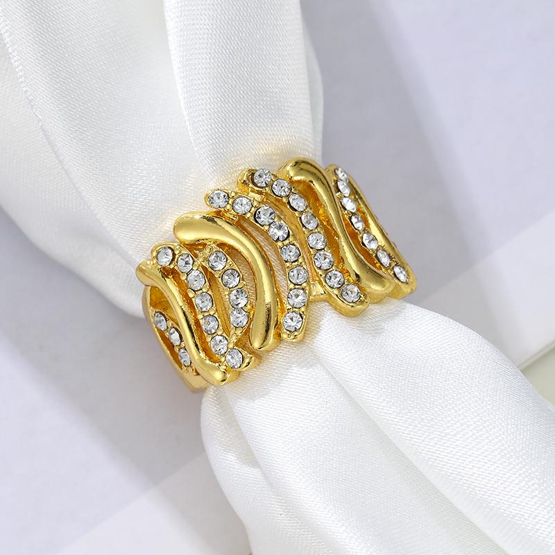 Luxury Twist Wavy Ring Gold Color Cubic Zirconia Wide Band Ring Elegant Daily Wear Party Statement Jewelry for Women Accessories