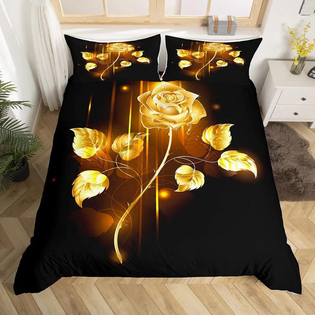 Valentine's Day Rose Duvet Cover Set Romantic Couple Theme Bedding Set 3D Rose Comforter Cover Set Love Bedspread Twin King Size