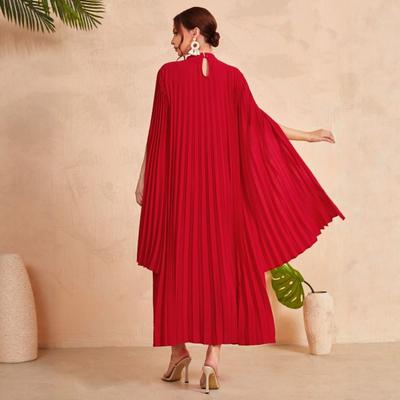 Red Pleated Long Dress Women's 2026 New European and American Style Pleated Dress Temperament Elegant Cross-border Fashion Women's Clothing D