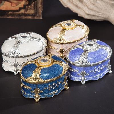 European Style Necklace Storage Box  ,Oval Alloy Large Inlaid Gem Ring Storage Jar Dresser Necklace Organizer Display Case