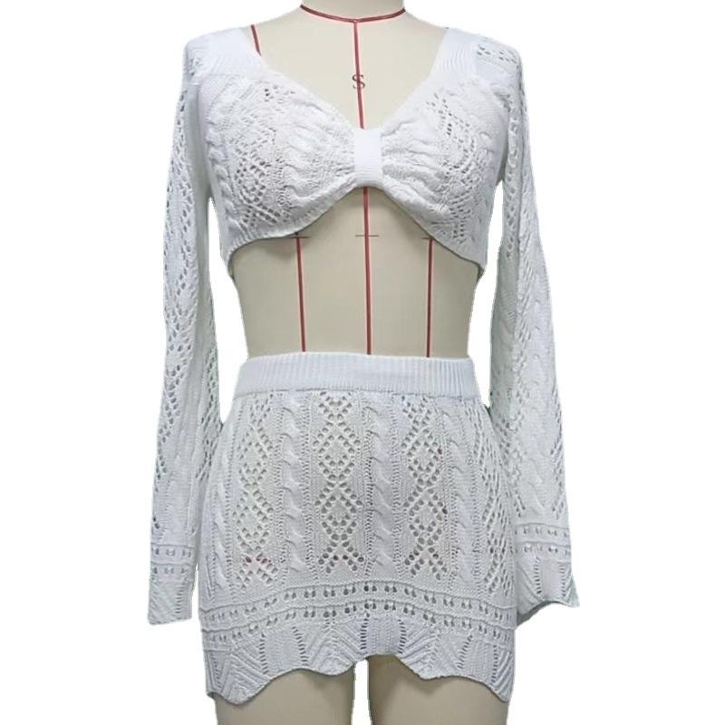 New Sunscreen Shirt for Women Short Set Knitted Hollow Bikini Swimsuit Women's Dress