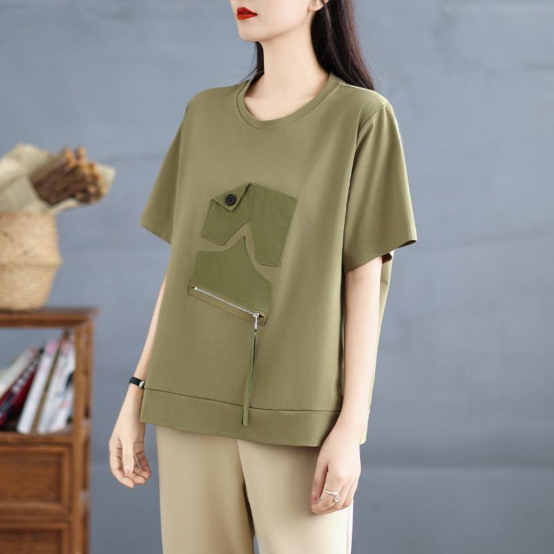 Dimanaf 2025 Sommer Pluss Størrelse T-skjorte Dame Lappeteppe Kortermet Løse Topper T-skjorter Casual Ny